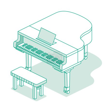 Illustration for Isometric grand piano. Vector illustration. Music object isolated on white background. Outline icon. - Royalty Free Image