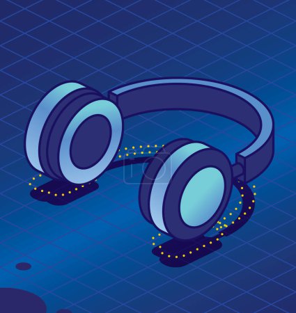 Illustration for Headphones on Blue background. Vector Illustration. Isometric Icon. - Royalty Free Image