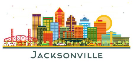 Illustration for Jacksonville Florida Skyline with Color Buildings isolated on white. Vector Illustration. Business Travel and Tourism Concept with Modern Architecture. Jacksonville Cityscape with Landmarks. - Royalty Free Image