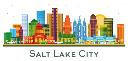 Illustration for Salt Lake City Utah Skyline with Color Buildings isolated on white. Vector Illustration. Business Travel and Tourism Concept with Historic Architecture. Salt Lake City Cityscape with Landmarks. - Royalty Free Image