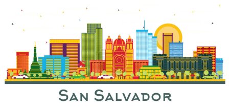 Illustration for San Salvador City Skyline with Color Buildings isolated on white. Vector Illustration. Business Travel and Tourism Concept with Modern Architecture. San Salvador Cityscape with Landmarks. - Royalty Free Image