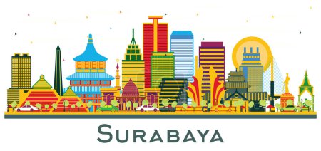 Ilustración de Surabaya Indonesia Skyline con edificios de color aislados en blanco. Ilustración vectorial. Concepto de viajes de negocios y turismo con arquitectura moderna. Paisaje urbano de Surabaya con monumentos. - Imagen libre de derechos