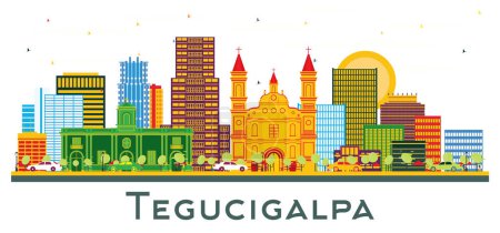 Ilustración de Tegucigalpa Ciudad de Honduras Skyline con Edificios de Color Aislados en Blanco. Ilustración vectorial. Concepto de viajes de negocios y turismo con arquitectura moderna. Paisaje urbano de Tegucigalpa con monumentos
. - Imagen libre de derechos