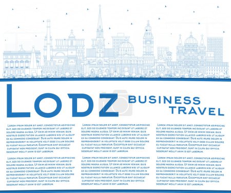 Illustration for Outline Lodz Poland City Skyline with Blue Buildings and Copy Space. Vector Illustration. Lodz Cityscape with Landmarks. Business Travel and Tourism Concept with Historic Architecture. - Royalty Free Image