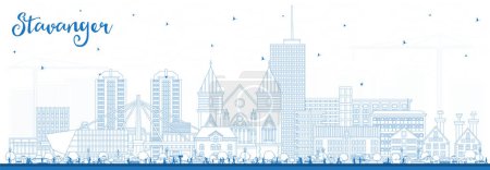 Illustration for Outline Stavanger Norway city skyline with blue buildings. Vector illustration. Stavanger cityscape with landmarks. Business travel and tourism concept with historic architecture. - Royalty Free Image