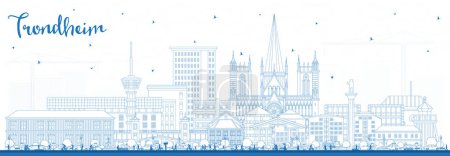 Illustration for Outline Trondheim Norway City Skyline with Blue Buildings. Vector Illustration. Trondheim Cityscape with Landmarks. Business Travel and Tourism Concept with Historic Architecture. - Royalty Free Image