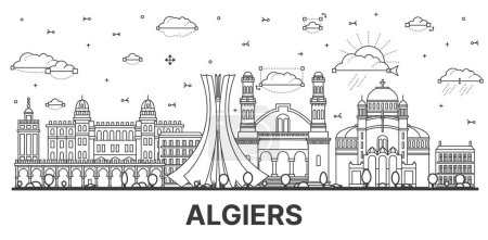 Ilustración de Bosquejo Argel Argelia ciudad horizonte con edificios modernos e históricos aislados en blanco. Ilustración vectorial. Argel paisaje urbano con hitos. - Imagen libre de derechos