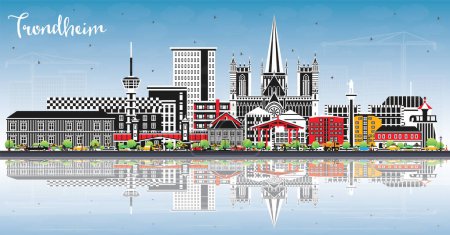 Illustration for Trondheim Norway City Skyline with Color Buildings, Blue Sky and Reflections. Vector Illustration. Trondheim Cityscape with Landmarks. Business Travel and Tourism Concept with Historic Architecture. - Royalty Free Image