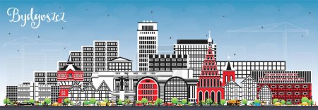 Illustration for Bydgoszcz Poland city skyline with color buildings and blue sky. Vector illustration. Bydgoszcz cityscape with landmarks. Business travel and tourism concept with modern and historic architecture - Royalty Free Image