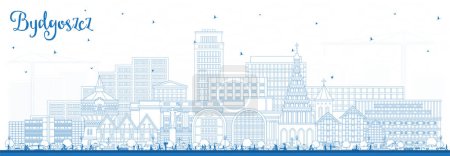 Illustration for Outline Bydgoszcz Poland city skyline with blue buildings. Vector illustration. Bydgoszcz cityscape with landmarks. Business travel and tourism concept with modern and historic architecture. - Royalty Free Image