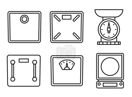 Illustration for Analog and digital body weight scale icon set. Mechanical scale. Vector illustration. Outline object isolated on white background. Icon for web. - Royalty Free Image