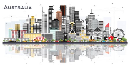 Illustration for Australia City Skyline with Gray Buildings and reflections Isolated on White. Vector Illustration. Tourism Concept with Historic Architecture. Australia Cityscape with Landmarks. Sydney. Melbourne. - Royalty Free Image