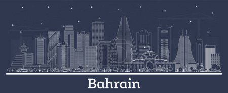 Téléchargez les illustrations : Décrivez Bahreïn ville skyline avec des bâtiments blancs. Illustration vectorielle. Voyage d'affaires et tourisme concept à l'architecture historique. Paysage urbain de Bahreïn avec des monuments. - en licence libre de droit