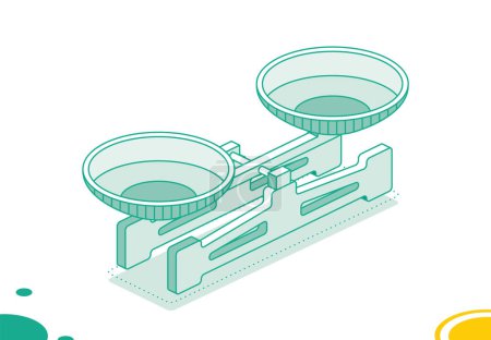 Illustration for Balance Scale with Double Pans. Isometric Laboratory Mechanical Scales. Vector Illustration. Scales with Bowls. 3D Object Isolated on White. - Royalty Free Image