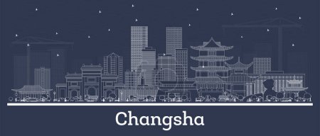 Ilustración de Esquema de la ciudad de Changsha China skyline con edificios blancos. Ilustración vectorial. Viajes de negocios y concepto turístico con arquitectura histórica. Paisaje urbano de Changsha con monumentos. - Imagen libre de derechos