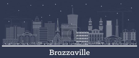 Ilustración de Esquema Brazzaville Ciudad de la República del Congo skyline con edificios blancos. Ilustración vectorial. Viajes de negocios y concepto turístico con arquitectura histórica. Paisaje urbano de Brazzaville con hitos. - Imagen libre de derechos