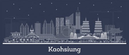 Ilustración de Esquema Kaohsiung Ciudad de Taiwán skyline con edificios blancos. Ilustración vectorial. Viajes de negocios y concepto turístico con arquitectura histórica. Paisaje urbano de Kaohsiung con monumentos. - Imagen libre de derechos