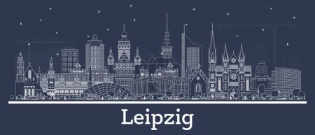 Illustration for Outline Leipzig Germany city skyline with white buildings. Vector illustration. Business travel and tourism concept with historic architecture. Leipzig cityscape with landmarks. - Royalty Free Image