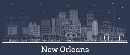 Ilustración de Esquema de Nueva Orleans Luisiana horizonte de la ciudad con edificios blancos. Ilustración vectorial. Viajes de negocios y concepto turístico con arquitectura histórica. Paisaje urbano de Nueva Orleans con monumentos. - Imagen libre de derechos