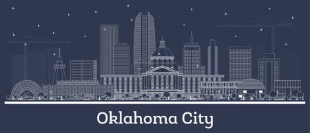 Ilustración de Esquema Oklahoma City USA skyline de la ciudad con edificios blancos. Ilustración vectorial. Viajes de negocios y concepto turístico con arquitectura histórica. Paisaje urbano de Oklahoma City con monumentos. - Imagen libre de derechos