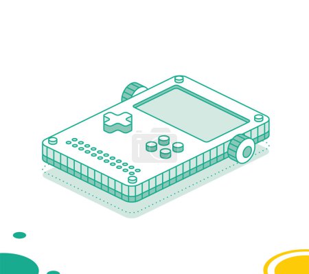 Illustration for Isometric portable handheld retro gaming console with buttons. Outline concept. Vector illustration. Object isolated on white background. - Royalty Free Image