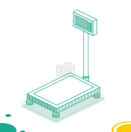 Illustration for Isometric Scales for Weighing Objects and Goods. Vector Illustration. Outline Object Isolated on White Background. Icon for Web. - Royalty Free Image