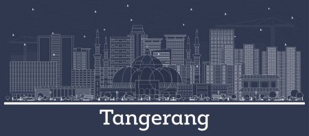 Ilustración de Bosquejo de la ciudad de Tangerang Indonesia skyline con edificios blancos. Ilustración vectorial. Viajes de negocios y concepto turístico con arquitectura histórica. Paisaje urbano de Tangerang con monumentos. - Imagen libre de derechos