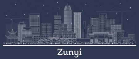Illustration for Outline Zunyi China city skyline with white buildings. Vector illustration. Business travel and tourism concept with historic architecture. Zunyi cityscape with landmarks. - Royalty Free Image