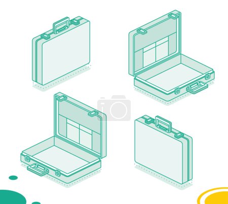 Illustration for Open and closed briefcase with handle on white background. Isolated isometric object. Vector illustration. - Royalty Free Image