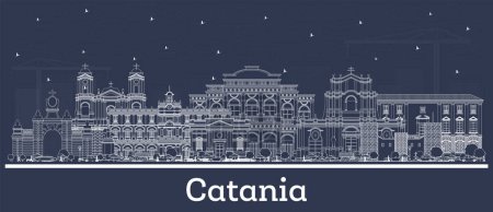 Ilustración de Esquema Catania Italia ciudad skyline con edificios blancos. Ilustración vectorial. Viajes de negocios y concepto turístico con arquitectura histórica. Catania paisaje urbano con hitos. - Imagen libre de derechos