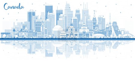 Illustration for Outline Canada City Skyline with Blue Buildings and reflections. Vector Illustration. Concept with Historic Architecture. Canada Cityscape with Landmarks. Ottawa. Toronto. Montreal. Vancouver. - Royalty Free Image