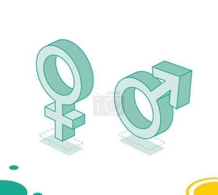 Illustration for Isometric gender signs. Male and female signs. 3d objects isolated on white background. Outline icons. Vector illustration. - Royalty Free Image