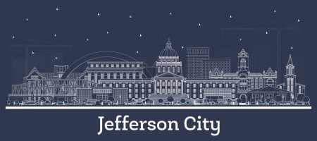 Illustration for Outline Jefferson City Missouri city skyline with white buildings. Vector illustration. Business travel and tourism concept with historic architecture. Jefferson City USA cityscape with landmarks. - Royalty Free Image