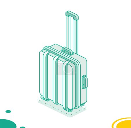 Illustration for Small suitcase on wheels isolated on white background. Isometric outline icon. Vector illustration. Luggage. Travel symbol. - Royalty Free Image