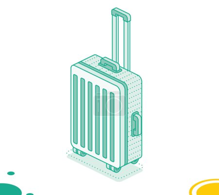 Illustration for Suitcase on wheels isolated on white background. Isometric outline icon. Vector illustration. Luggage. Travel symbol. - Royalty Free Image