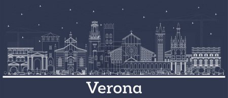 Illustration for Outline Verona Italy city skyline with white buildings. Vector illustration. Business travel and tourism concept with historic architecture. Verona cityscape with landmarks. - Royalty Free Image