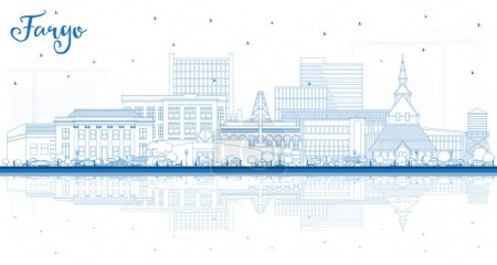 Outline Fargo North Dakota City Skyline with Blue Buildings and reflections. Vector Illustration. Fargo USA Cityscape with Landmarks. Business Travel and Tourism Concept with Modern Architecture.