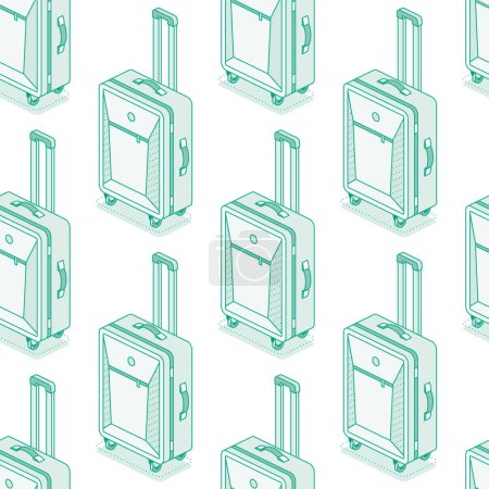 Illustration for Seamless pattern with suitcases on wheels isolated on white background. Isometric outline objects. Vector illustration. Luggage. Travel symbol. - Royalty Free Image
