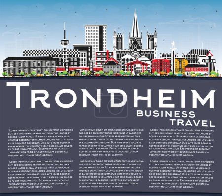 Illustration for Trondheim Norway City Skyline with Color Buildings, Blue Sky and copy space. Vector Illustration. Trondheim Cityscape with Landmarks. Business Travel and Tourism Concept with Historic Architecture. - Royalty Free Image