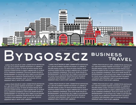 Illustration for Bydgoszcz Poland city skyline with color buildings, blue sky and copy space. Vector illustration. Bydgoszcz cityscape with landmarks. Business tourism concept with modern and historic architecture. - Royalty Free Image