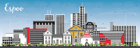 Illustration for Espoo Finland city skyline with color buildings and blue sky. Vector illustration. Espoo cityscape with landmarks. Business travel and tourism concept with modern and historic architecture. - Royalty Free Image