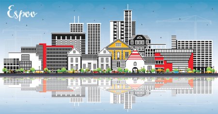 Illustration for Espoo Finland city skyline with color buildings, blue sky and reflections. Vector illustration. Espoo cityscape with landmarks. Business travel and tourism concept with modern architecture. - Royalty Free Image
