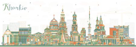 Ilustración de Kharkiv Ucrania Ciudad Skyline con edificios de color. Ilustración vectorial. Paisaje urbano de Kharkiv con monumentos. Concepto de viajes de negocios y turismo con arquitectura histórica. - Imagen libre de derechos
