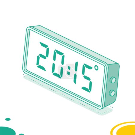 Illustration for Isometric desktop electronic clock with large LED display. White body. Digital alarm clock icon isolated on white background. Electronic watch. Time icon. Vector illustration. Digital timer. - Royalty Free Image