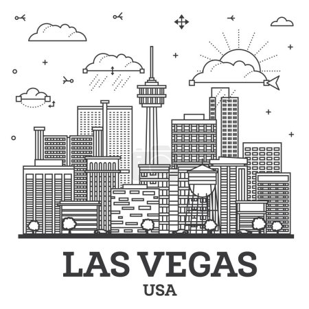 Illustration for Outline Las Vegas Nevada City Skyline with Modern and Historic Buildings Isolated on White. Vector Illustration. Las Vegas USA Cityscape with Landmarks. - Royalty Free Image