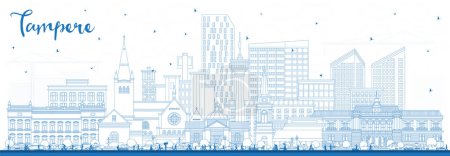 Téléchargez les illustrations : Décrivez Tampere Finland city skyline avec des bâtiments bleus. Illustration vectorielle. Paysage urbain de Tampere avec des monuments. Concept de voyage d'affaires et de tourisme à l'architecture moderne et historique - en licence libre de droit