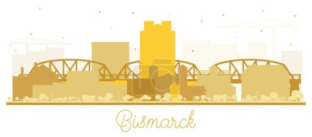Bismarck North Dakota City Skyline Silhouette con edificios dorados aislados en blanco. Ilustración vectorial. Bismarck USA Paisaje urbano con monumentos. Concepto de viajes de negocios y turismo.