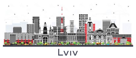 Photo for Lviv Ukraine City Skyline with Color Buildings isolated on white. Vector Illustration. Lviv Cityscape with Landmarks. Business Travel and Tourism Concept with Historic Architecture. - Royalty Free Image