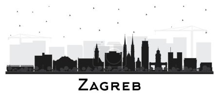 Zagreb Croatia City Skyline Silhouette mit schwarzen Gebäuden isoliert auf weiß. Vektorillustration. Zagreb Stadtbild mit Sehenswürdigkeiten. Geschäftsreise- und Tourismuskonzept mit historischer Architektur.
