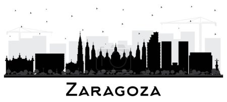 Illustration for Zaragoza Spain City Skyline silhouette with black Buildings isolated on white. Vector Illustration. Zaragoza Cityscape with Landmarks. Business Travel and Tourism Concept with Historic Architecture. - Royalty Free Image